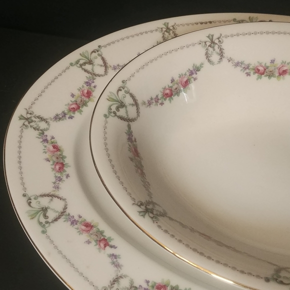 Vtg Chateaux Rose Garland Czechoslovakian Porcelain Serving Dish Set of 2 - Picture 2 of 7